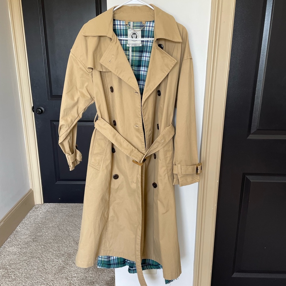 Urban outfitters trench coat with plaid detail in back!